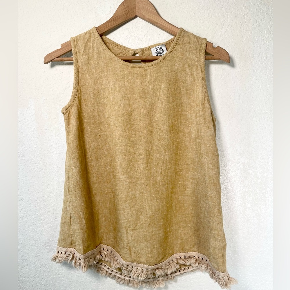 Ivy Jane Linen Blend Woven Fringe Trim Sleeveless Top